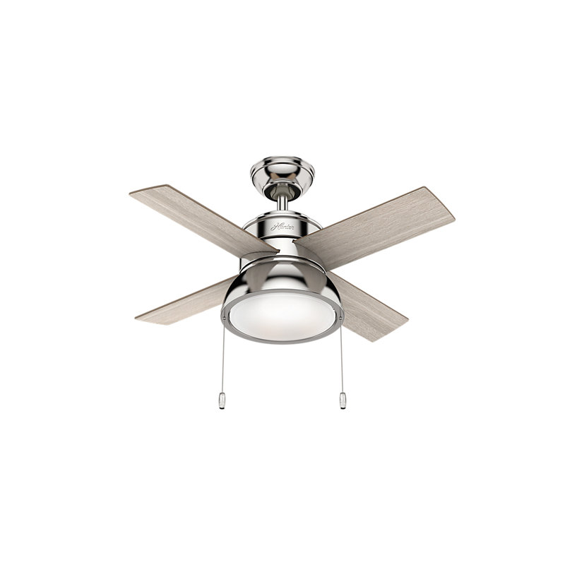 Ventilateur de plafond standard 36 po à 4 pales 36 po avec chaîne de traction et ensemble d'éclairage inclus, Nickel poli