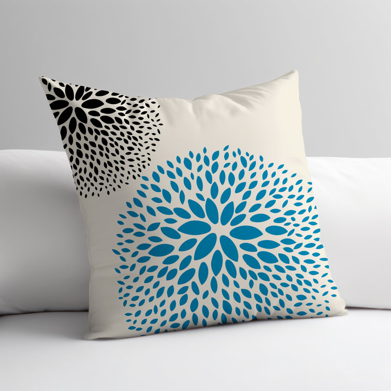Housse et insert de coussin décoratif intérieur / extérieur Bavière, H 17 po x l 17 po, Turquoise / crème / noir