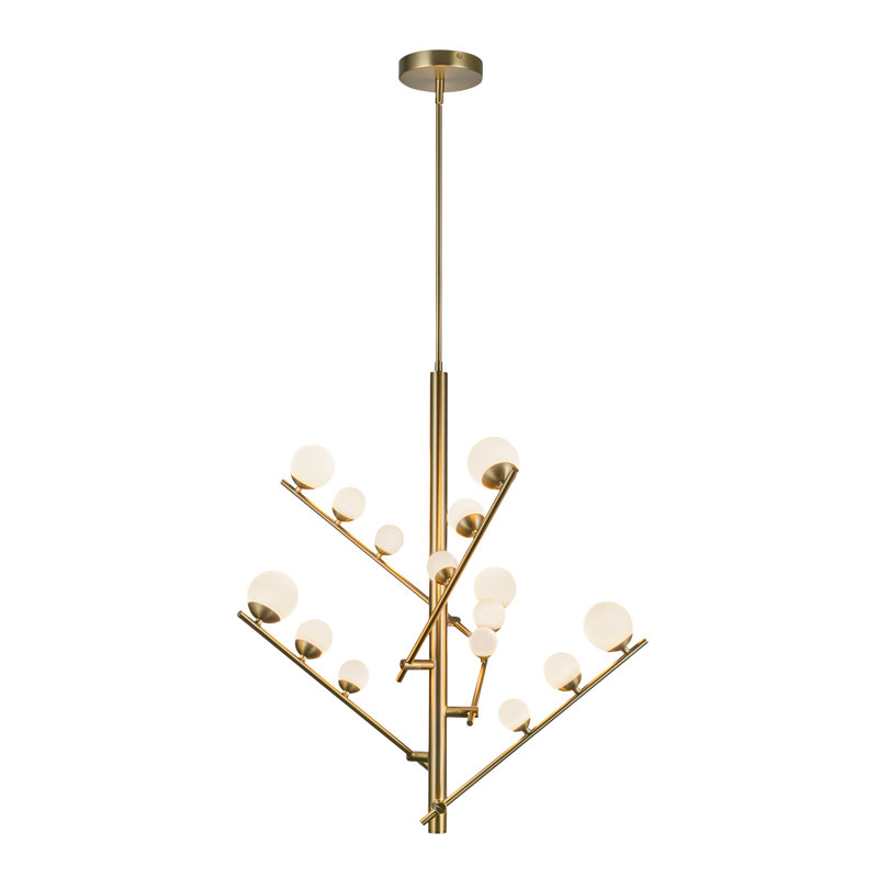 Cypress 5 Arm Opal Glass LED Chandelier, Brushed Gold