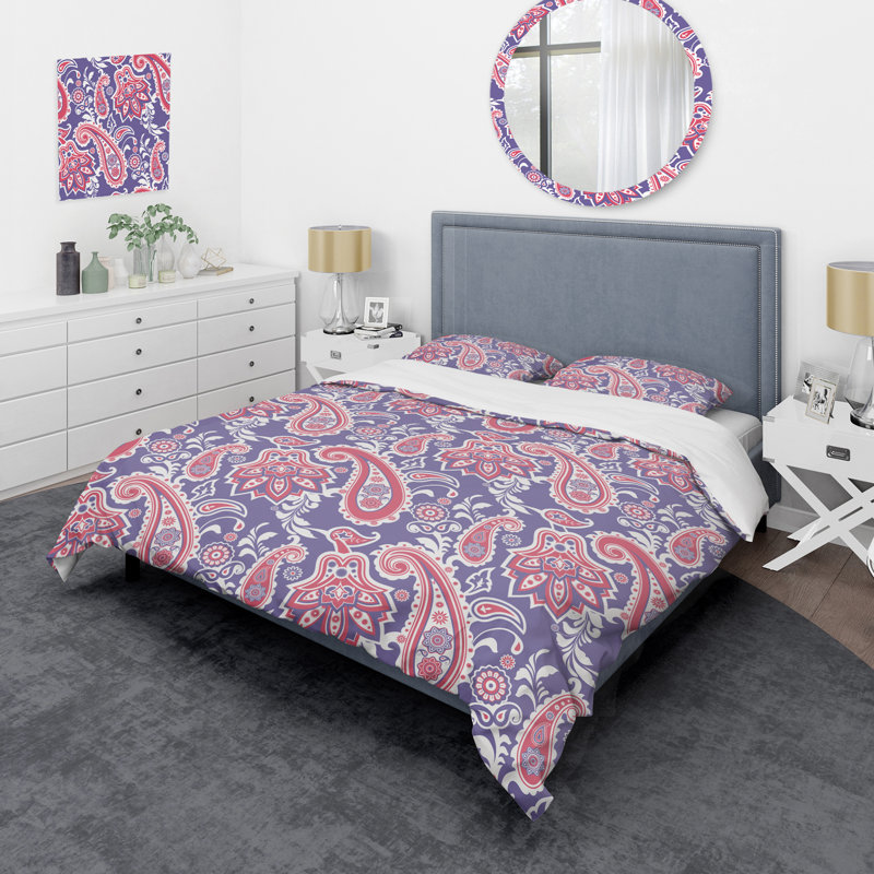 Bleu floral cachemire - ensemble de housse de couette abstrait - microfibre de polyester