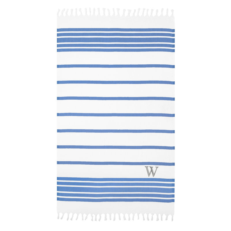 Serviette de plage 100% coton à chevrons, Bleu royal / gris, W