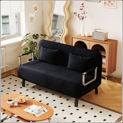 Velvet 55 Inch Convertible Chair Bed, Tri-Fold Sofa With Adjustable Backrest And Pillow For Comfort And Space Efficiency