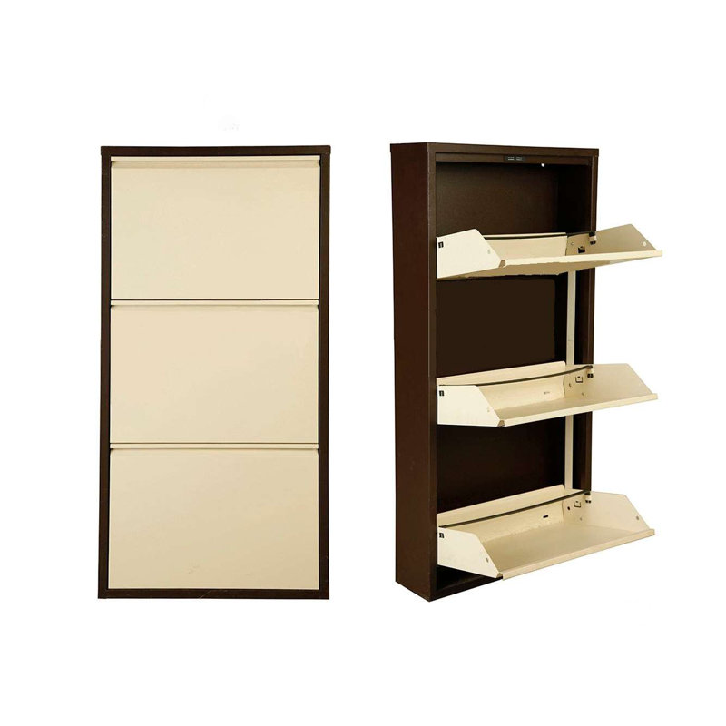 Armoire à chaussures moderne Colgan, capacité de 6 paires, 19,7 x 40,9 x 5,9 pouces | 100% tôle, finition brune et crème | Fixation murale, aucun assemblage requis, idéal pour l'extérieur | Solution de rangement élégante et fonctionnelle