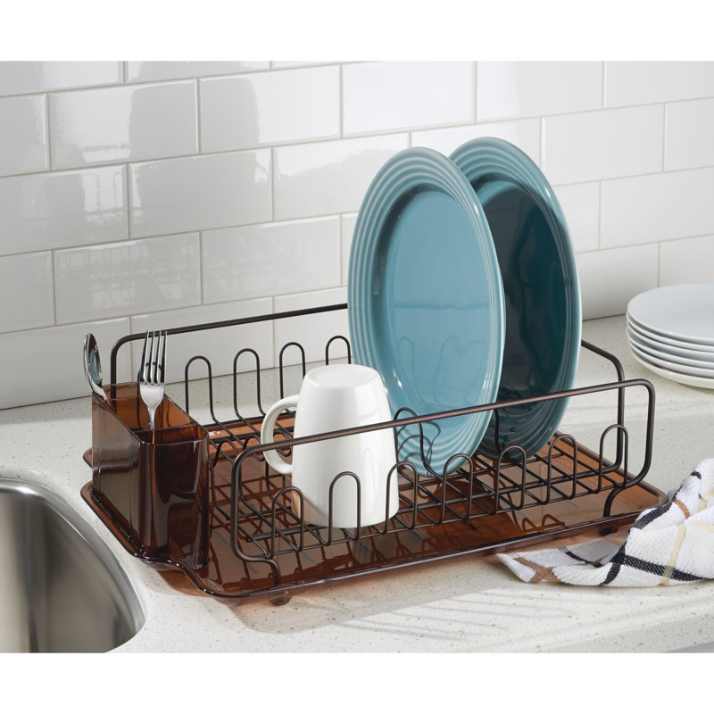Bronze Foldable Metal Dish Drainer with Utensil Cup
