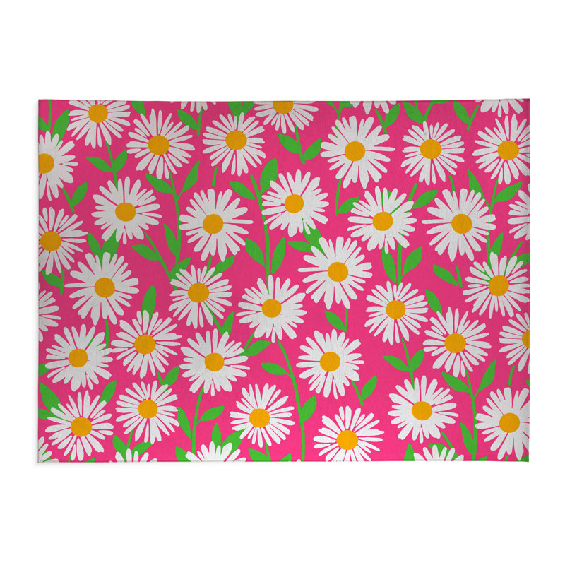 Sweet Daisy Decorative Outdoor Rug, Bright Pink, Rectangle 5' x 7'