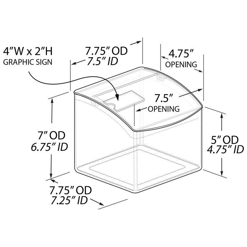 Couvercle à charnière et fente pour étiquette de bonbon, H 7 po x l 7,75 po x P 7,75 po - Styrène transparent