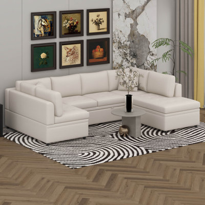 Canapé modulaire surdimensionné de 117,3 po, canapé en forme de U, canapé-lit coulissant avec deux coussins décoratifs, canapé modulaire en forme de U