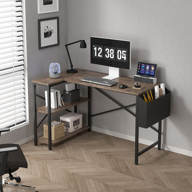 Abiegail L-Shaped Computer Desk, 74" H x 120" W x 75" D, Distressed Wood