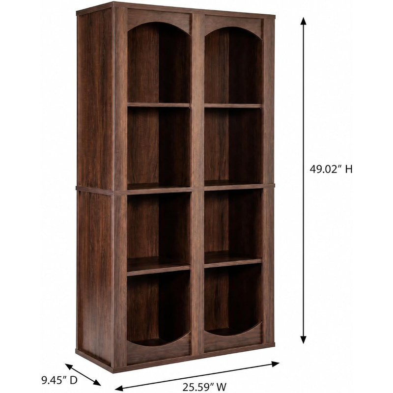 Bibliothèque arquée à 4 niveaux de 124 cm de hauteur – Rangement ouvert à 8 cubes avec système anti-basculement – ​​Bibliothèque étroite et peu encombrante pour salon, chambre ou bureau