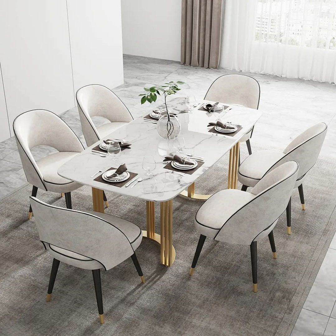 Calandria Faux Marble Top Metal Base Dining Table Everly Quinn