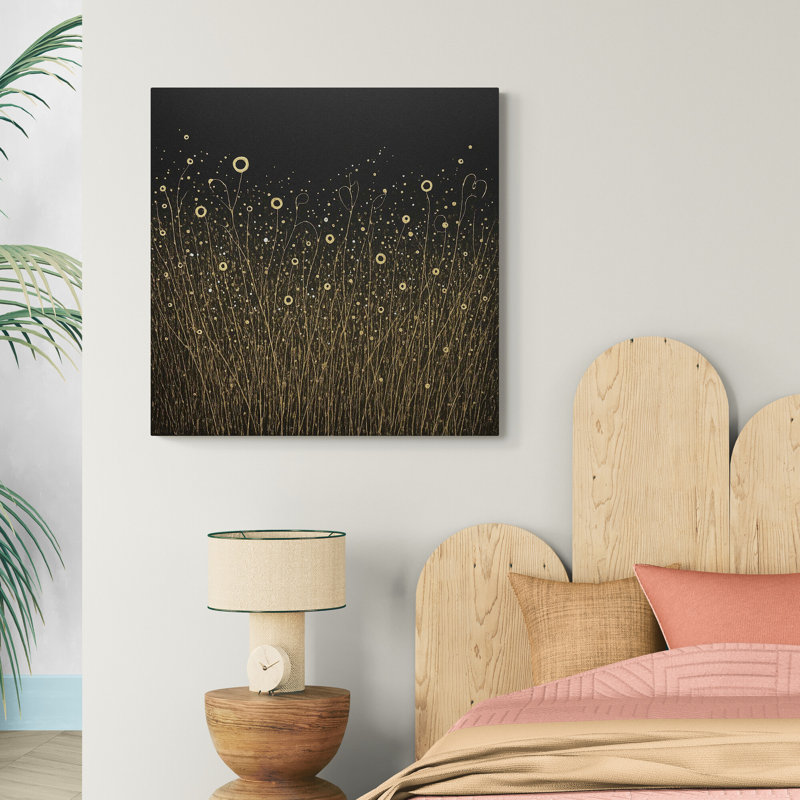 Golden Abstract Blossoms Wall Art - Canvas Framed Print, 41 cm H x 41 cm W