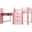 Lit mezzanine bas rose pleine grandeur avec bureau intégré, bibliothèque ouverte, armoires de rangement, caractéristiques et solution d'économie d'espace pour la chambre à coucher en rose, construit sous le rangement, tableau blanc, marqueur sécuritaire-300147310