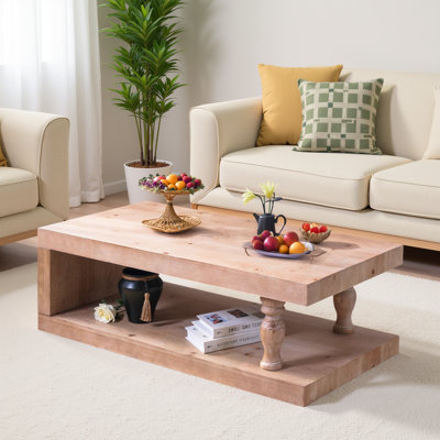 Bois d'ingénierie de 47 po avec tablette de rangement ouverte, table basse rustique de ferme, tables basses et tables de bout en bois d'ingénierie
