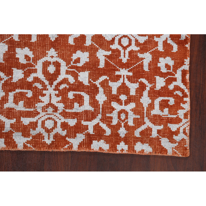 Tapis rouge noué à la main de conception unique 4 pi 5 po x 6 pi 7 po