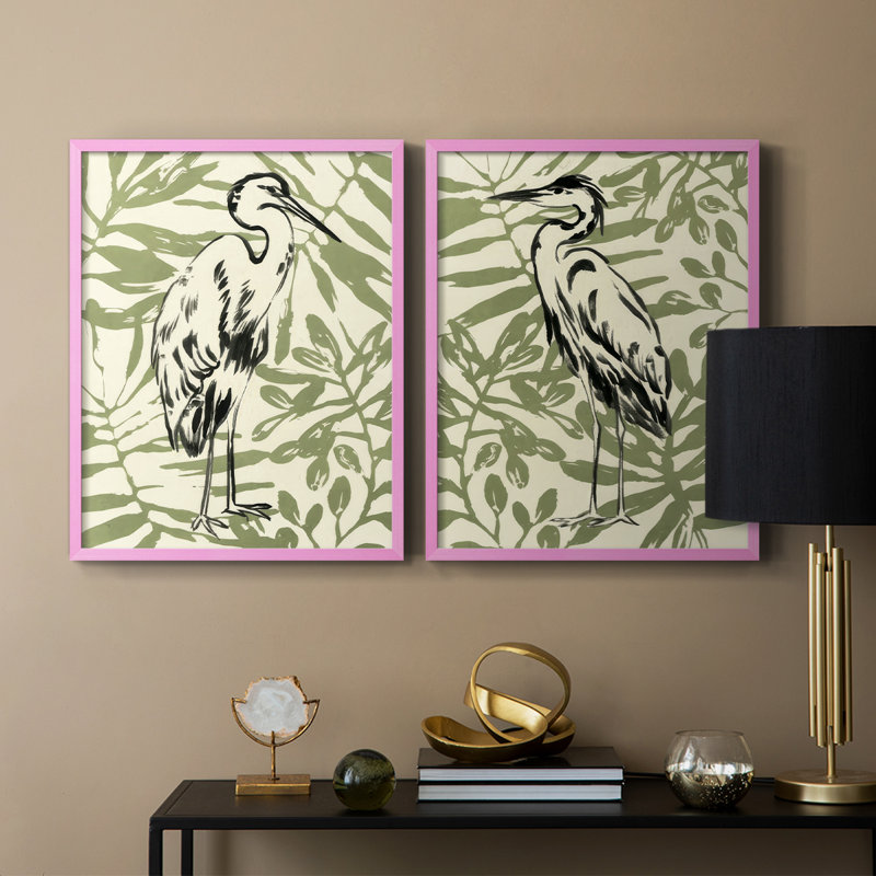 «Retro Parlor Heron III», reproduction encadrée de qualité supérieure - prête à être accrochée - aucun clou requis - aucun clou requis
