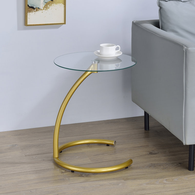 Table de bout ronde / moderne en C avec plateau en verre trempé - table d'appoint en métal pour salon, chambre à coucher, bureau, canapé