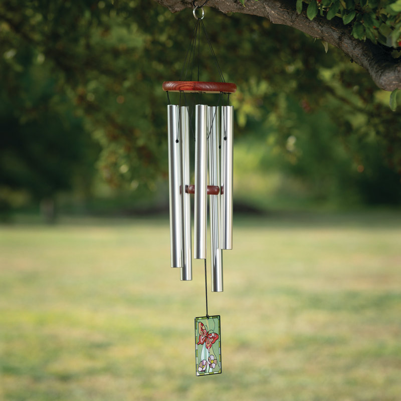 Art Deco Butterfly Wind Chime with Silver Tubes