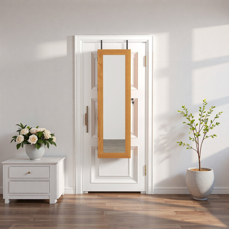 Armoire pour armoire à bijoux en bois massif avec miroir pleine grandeur, verrouillable au mur 47,5 x 14,3 po avec lumière DEL