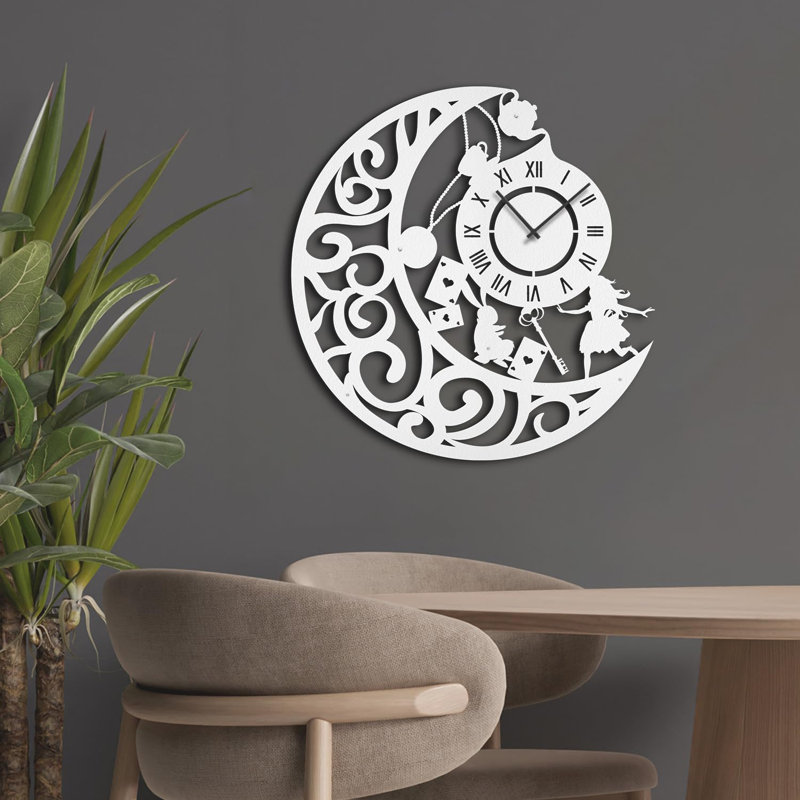 Metal Wall Clock, White, 24" W x 24" H