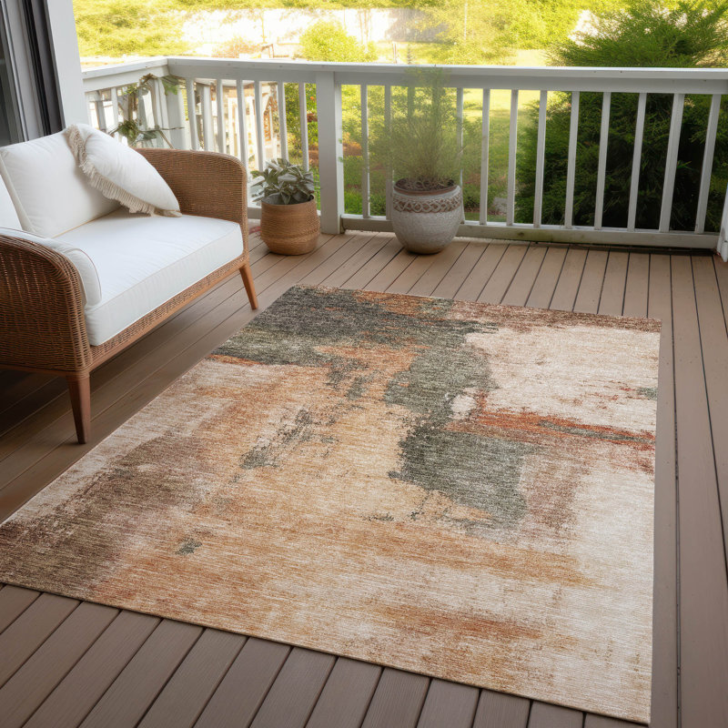 Tapis intérieur / extérieur orange lavable Vionna , 9 pi x 12 pi