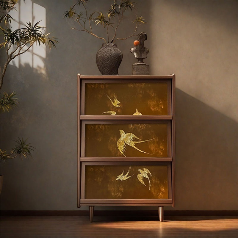 Three Door Walnut Decorative Cabinet