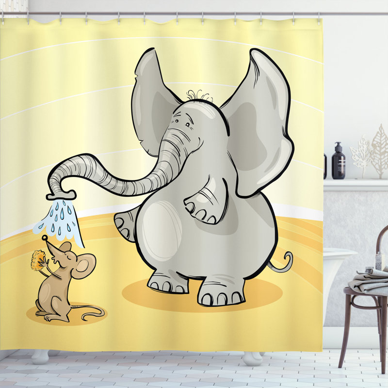 Ensemble de rideau de douche éléphant + crochets, H 69 po x l 105 po