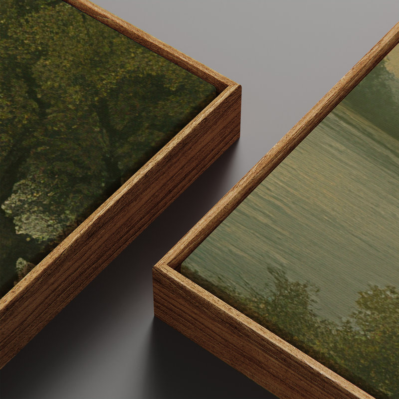 «Old Oak Tree Riverside Landscape», ensemble de 2 reproductions d'art encadrées sur toile 60 po x 20 po x 2 pièces, Naturel