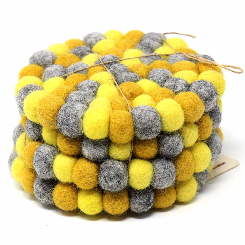 Ensemble de sous-pieds et de sous-verres en feutre fabriqués à la main - 6 - 4, Jaune