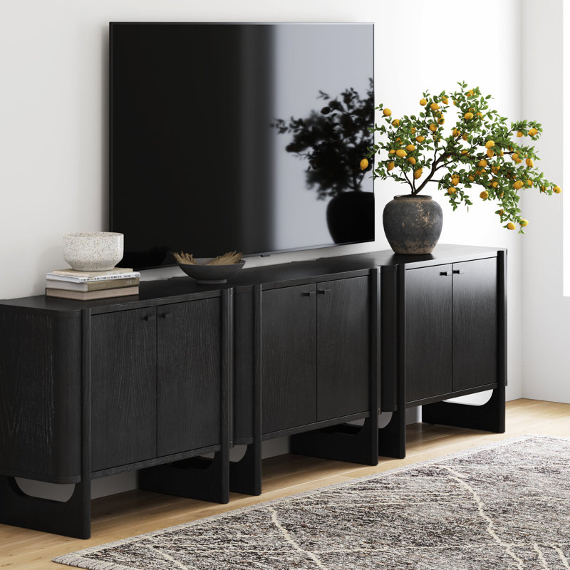 Mid-Century Modern Accent Cabinet Or TV Stand, Black, 31" H x 17"L x 111"W