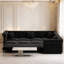 Canapé-lit convertible en forme de L de 115,3 pouces, canapé d'angle en velours capitonné avec garniture dorée, accoudoirs roulés et coussins décoratifs-245821752