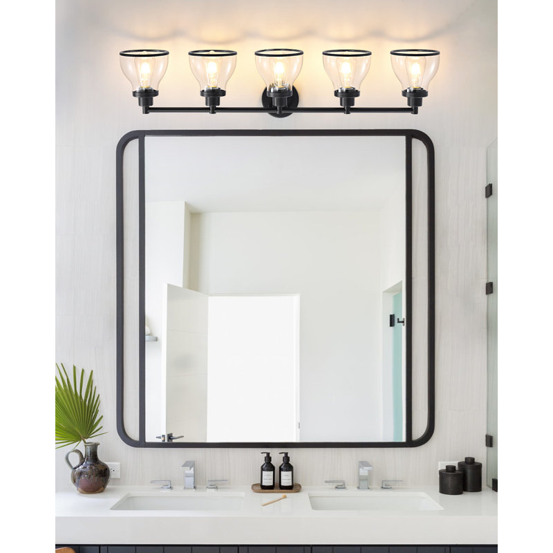 Vanity Light for Bathroom/Hallways/ Dressing Room Clear Glass Shade, Matt Black Paint, 5 Lights