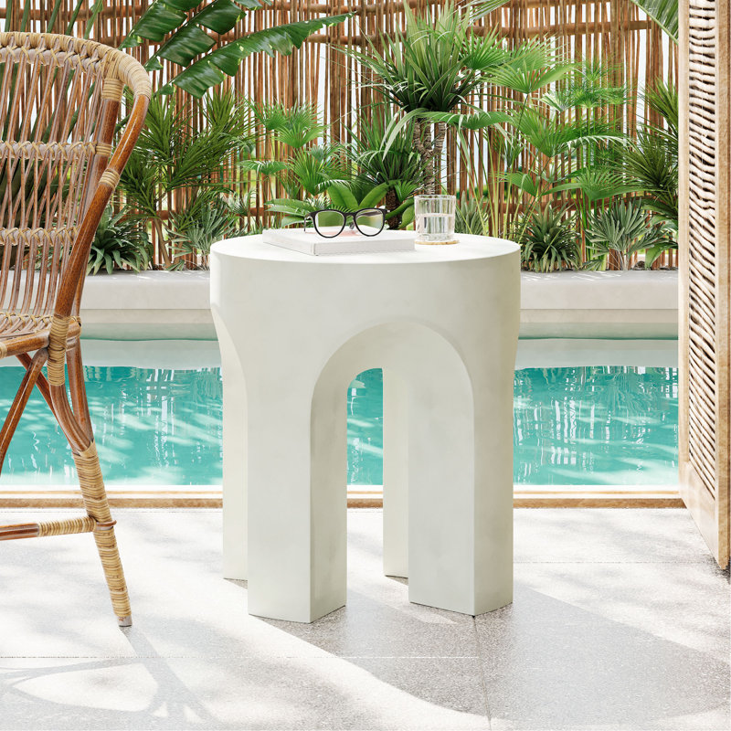 Table d'appoint / table de bout d'extérieur ronde MGO, table d'appoint de salon, blanc antique