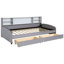 Lit simple tapissier gris avec rangement - Revêtement en velours, espace supplémentaire, plateforme de construction-2011771276