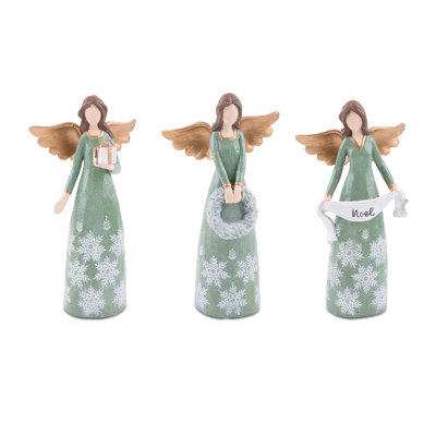 Figurines de flocon de neige vert avec couronne et bannière de Noël (ensemble de 3)