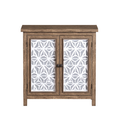 American Traditional Pine Storage Cabinet In Brown Antique White, 32.11" Tall, With Linen Panels, For Entryway Vintage Charm Solid Wood Accent Chest, 15.58" Deep, Metal & Doors, Elegant Geometric