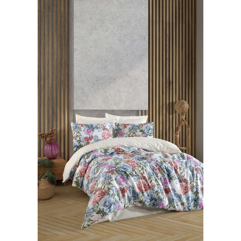 Quilt Cover Set, Blue Floral, Full / Double Duvet Cover + 1 Standard Pillowcase