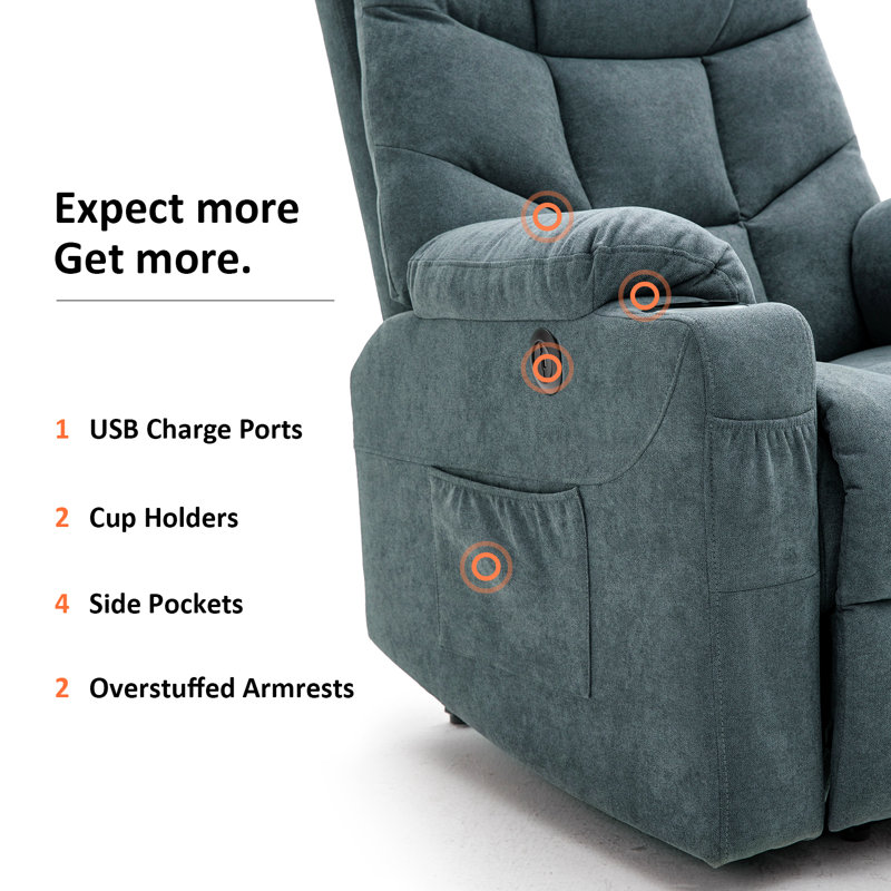 Upholstered Heated Massage Chair, Dark Blue 100% Polyester
