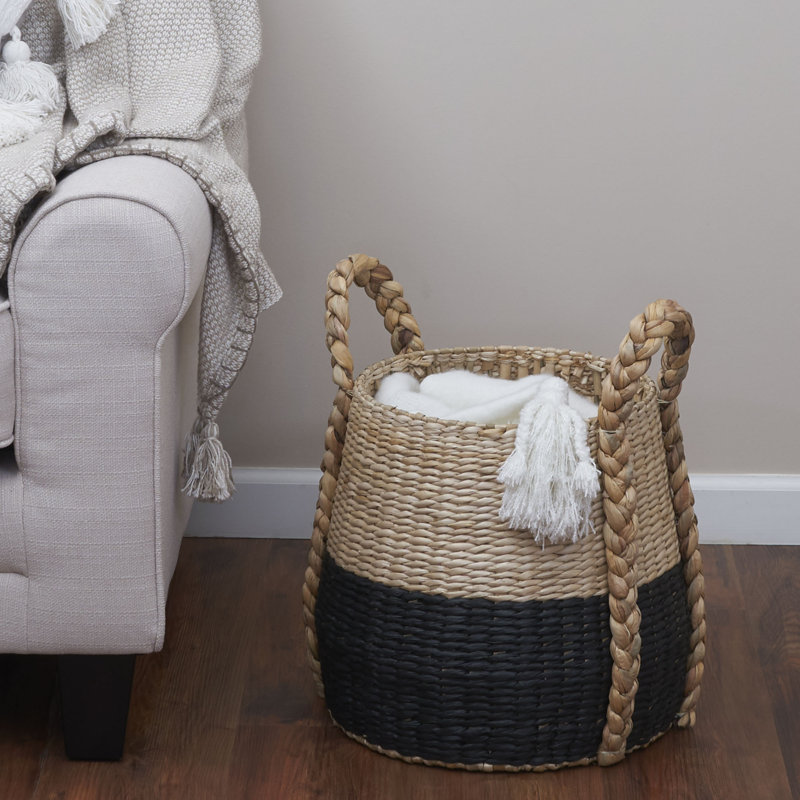 Armadi Two Tone Wicker Basket with Handles, Black