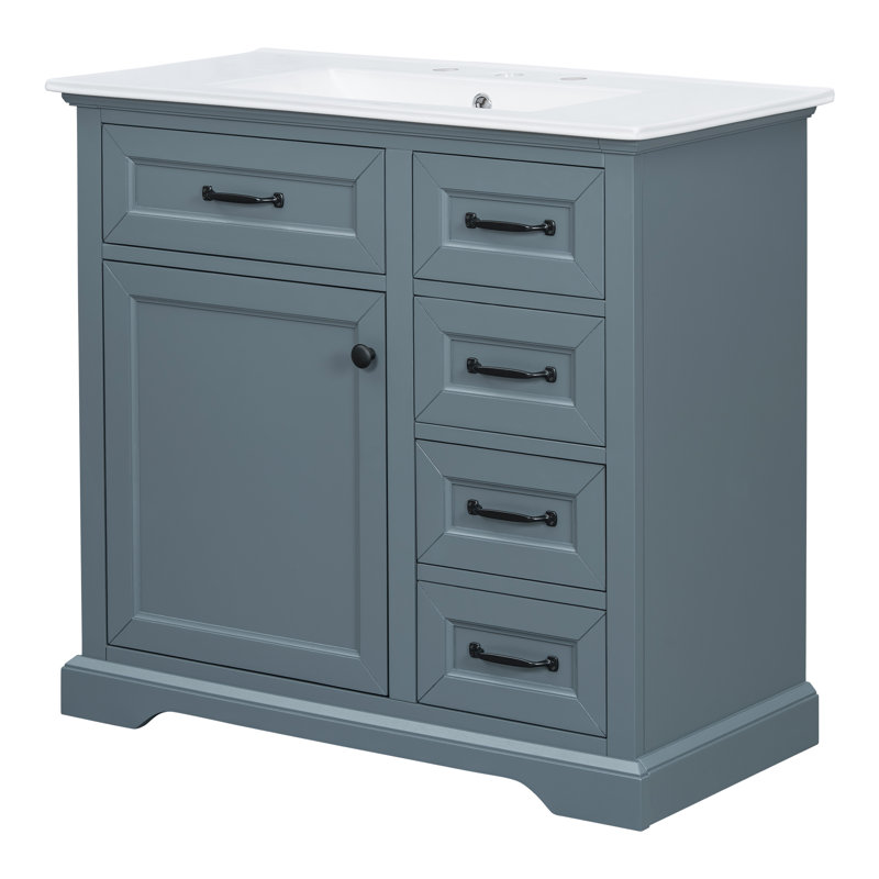 Meuble-lavabo 36 po avec comptoir en céramique, Bleu gris