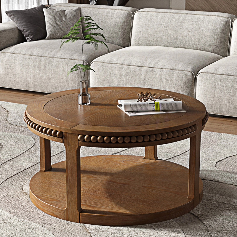 Table basse ronde en bois avec tablette