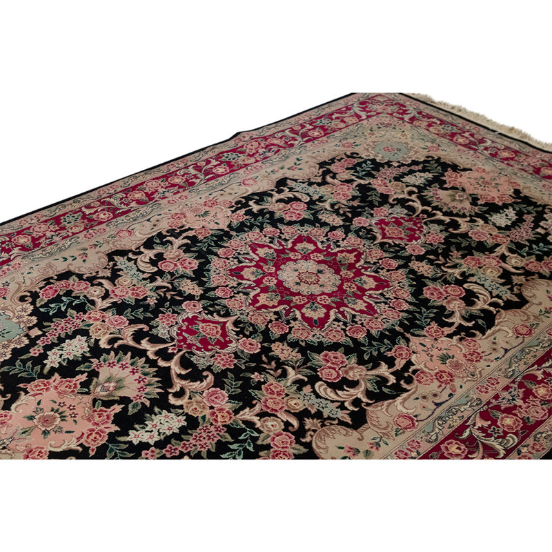 Tapis rouge / beige / noir noué à la main de haute qualité