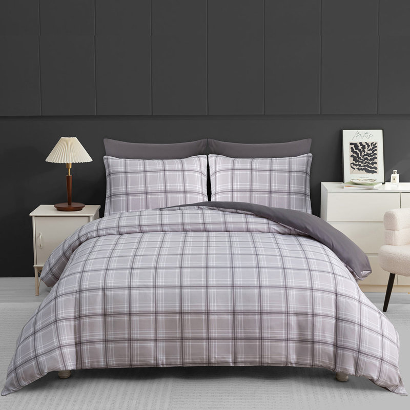 Soft Touch Reversible Duvet Cover Set with Secure Zipper & Corner Ties, Kingsize Duvet Cover + 2 Standard Pillowcases