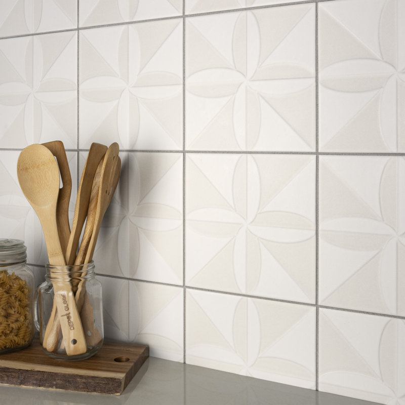 Triplex Series 8" x 8" Ceramic Patterned Wall Tile, White