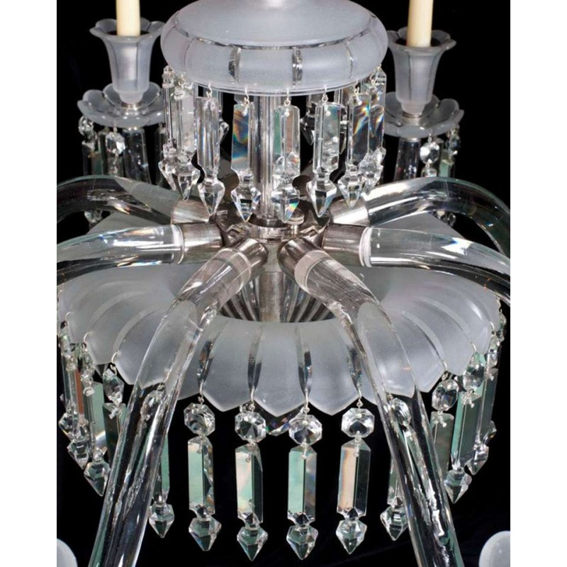 Lustre suspendu en verre givré clair Mid-Victorian, Clair, H 38 po x l 26 po x P 26 po, Bronze