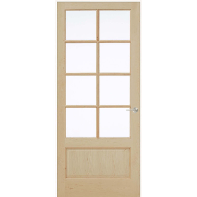 EVELIN 8-Lite Maple Wood and Clear Glass Prehung Interior Door with Handleset & Installation Kit, 32" x 80", Right