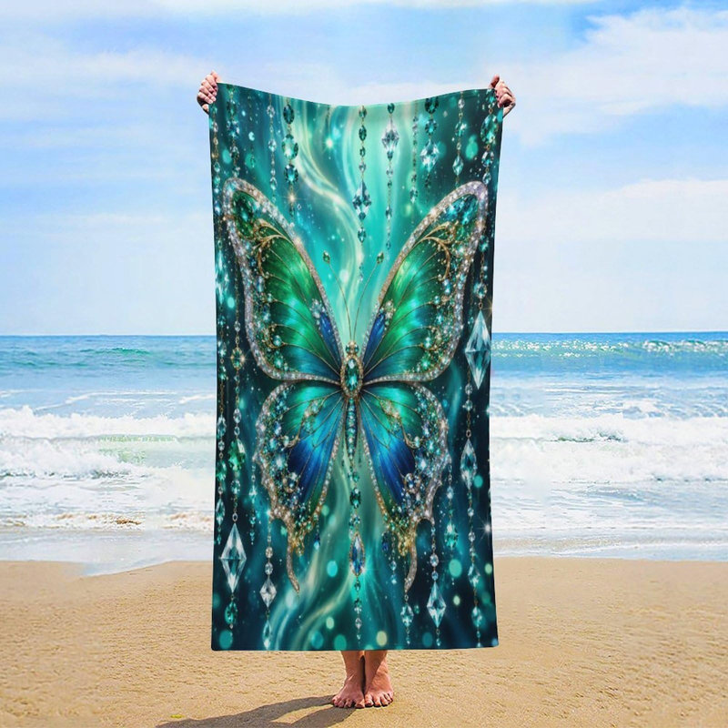 Serviette de plage grand format Emerald Butterfly Jewel, séchage rapide, sans sable, en microfibre légère et ultra absorbante, idéale pour les vacances d'été, les voyages et la plage, 152 x 203 cm.