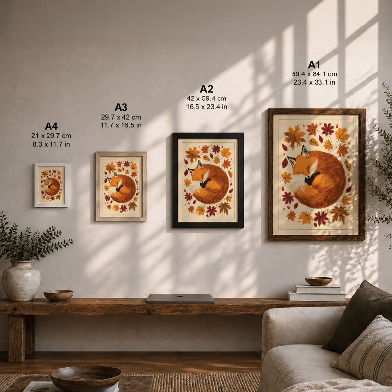 Autumn Fox Asleep Boho - Framed Print, A2 - 59.4 x 42.0 cm, White