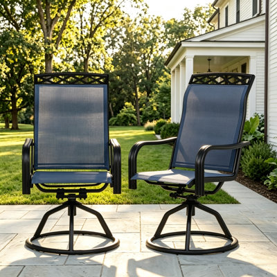 Patio Swivel Chair Set Of 2, High Back Textilene Patio Chairs, Swivel Dining Chairs For Outdoor – 360° Swivel Rocker Chair, All-weather Metal Frame For Porch, Garden, Deck, Poolside (blue, 2-piece)