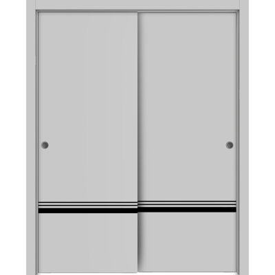 Portes coulissantes de placard Planum 0012 Gris mat, rails robustes, moulures, garnitures, quincaillerie, bois massif, portes de placard de chambre à coucher - 36 po x 80 po (2 x 18 x 80)