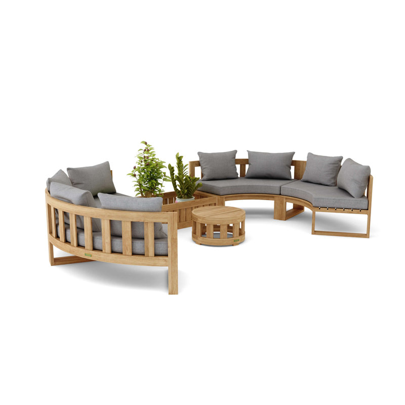 Circular Modular Outdoor 6 - Piece Teak Conversation Set, Cast Slate